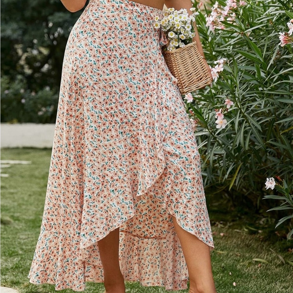Cupshe Floral Maxi Skirt - Black and Orange - Picture 2 of 3